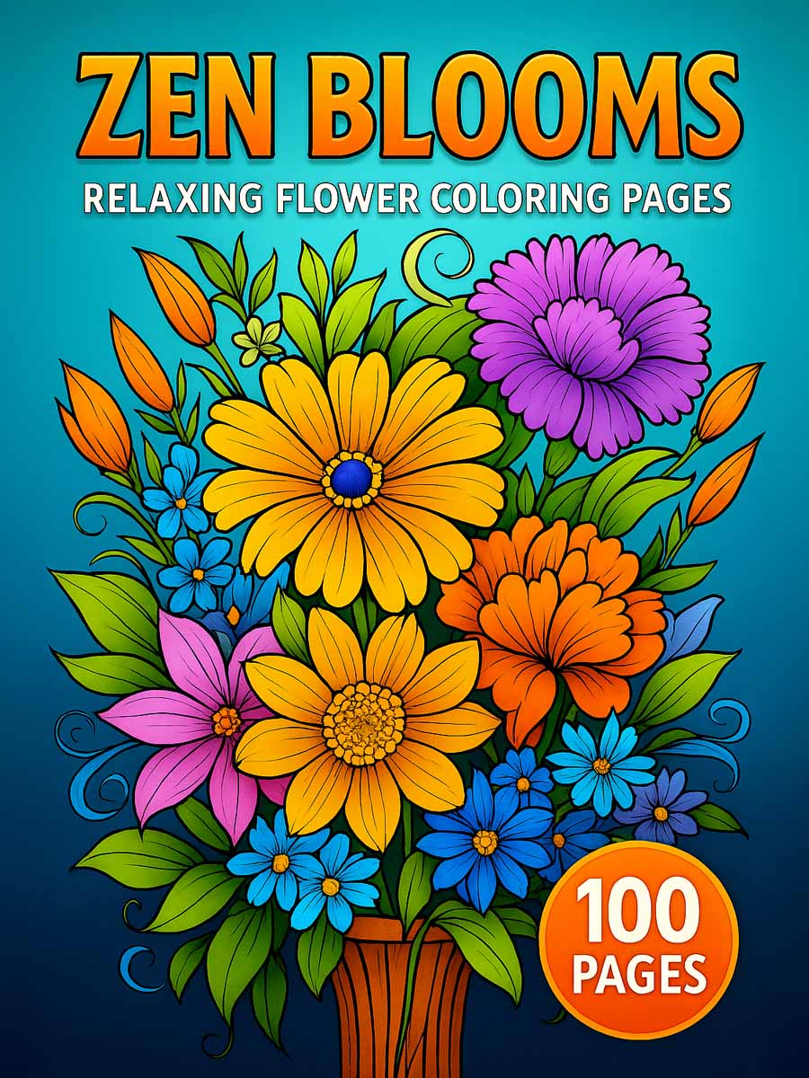 Zen Blooms – 100 Relaxing Flower Coloring Pages